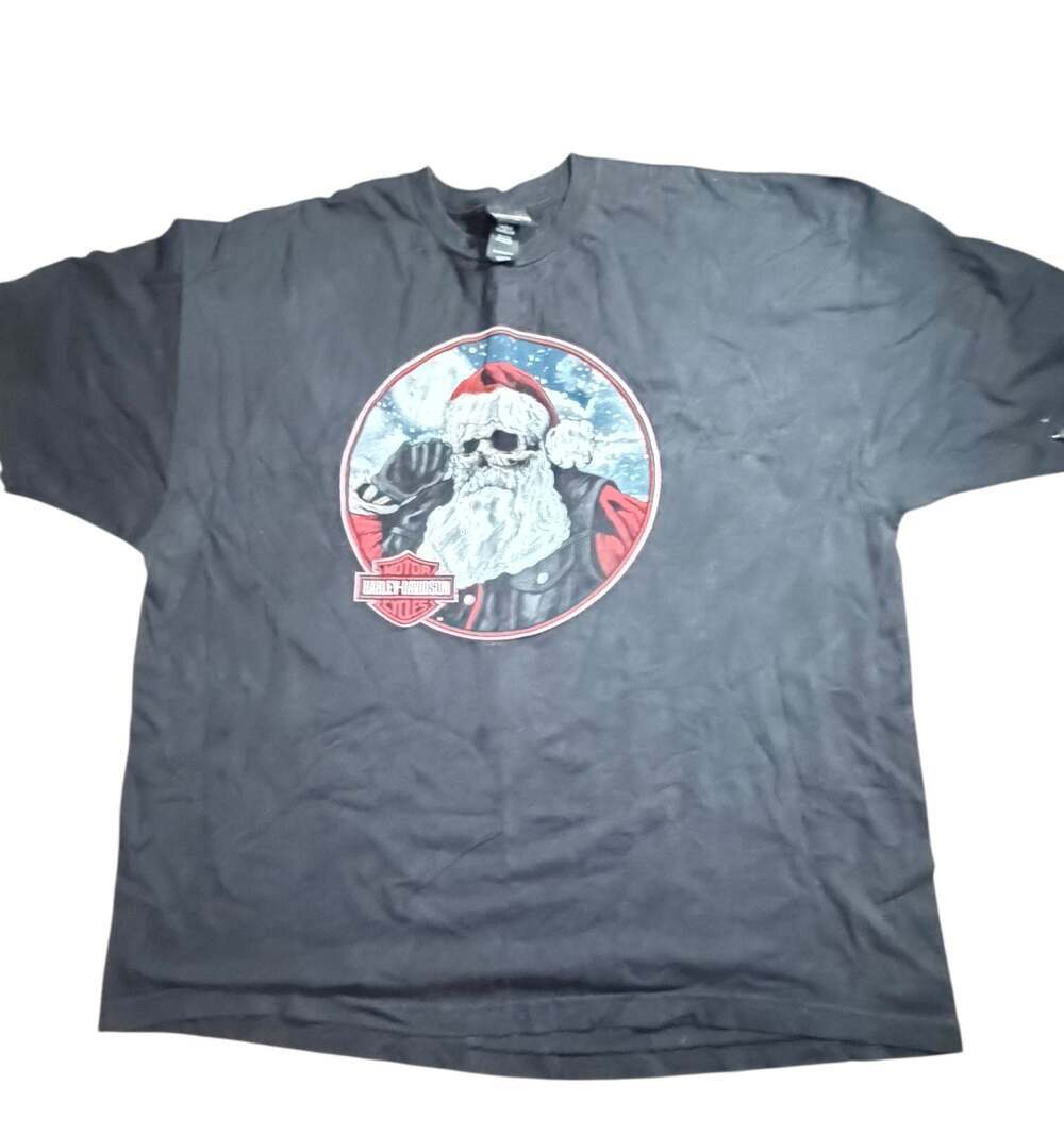 Harley Davidson Motorcycles Graphic Print Santa Skeleton Christmas T-Shirt